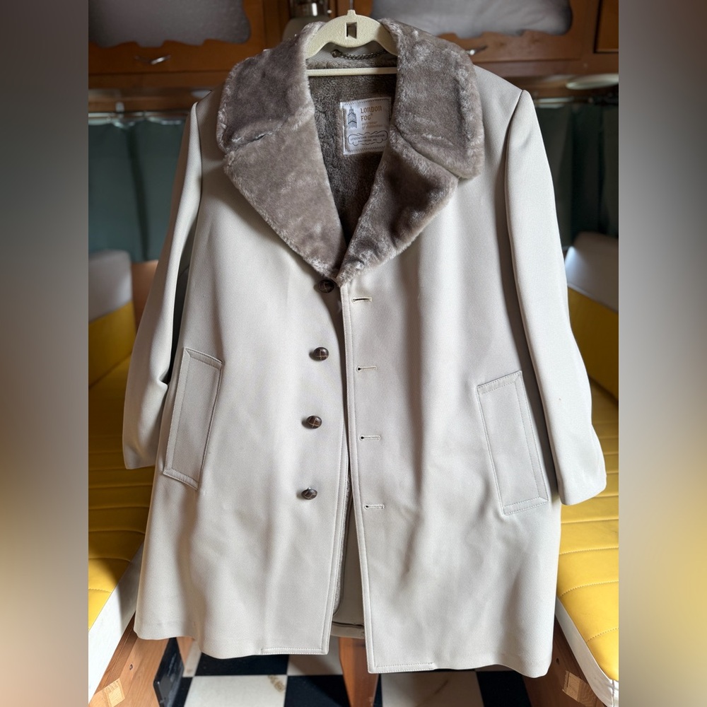 London Fog Cream Coat with Faux Fur Collar